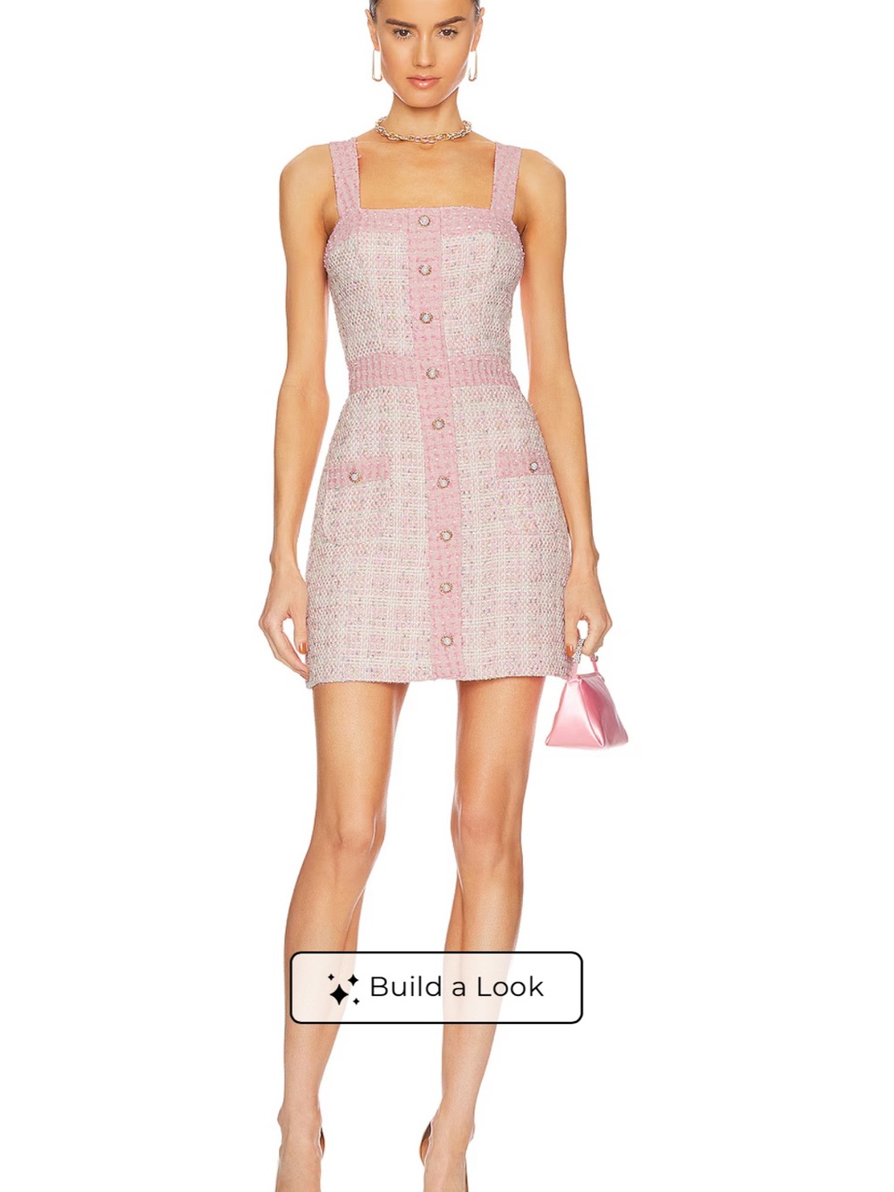 Amanda Uprichard Pink Tweed Button-Front Sleeveless Dress - Picture 2 of 5